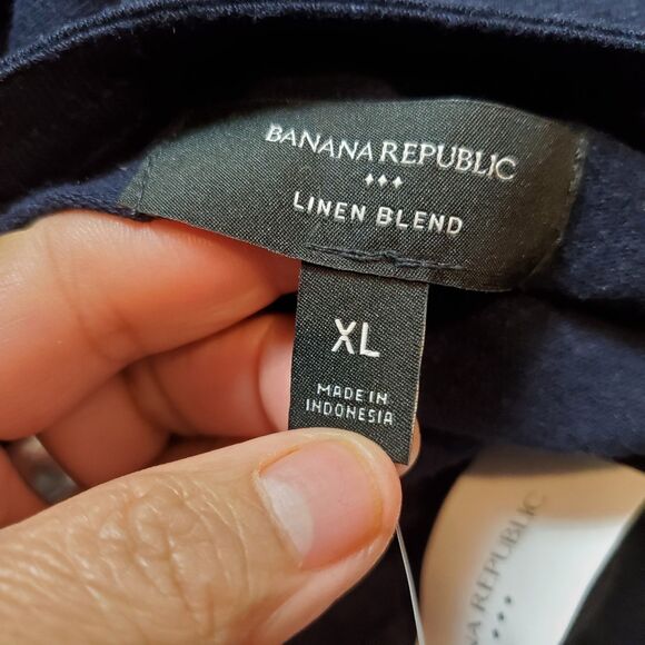 Banana Republic Linen Blend Dark Navy Short Sleeve Shirt 3/4 Front Button Sz XL - Picture 4 of 8